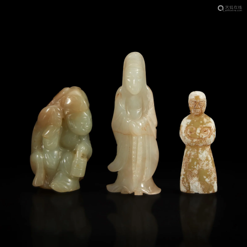 Three small Chinese carved jade figures 玉雕