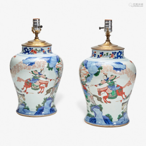 A pair of large Chinese wucai-decorated porcelain jars,