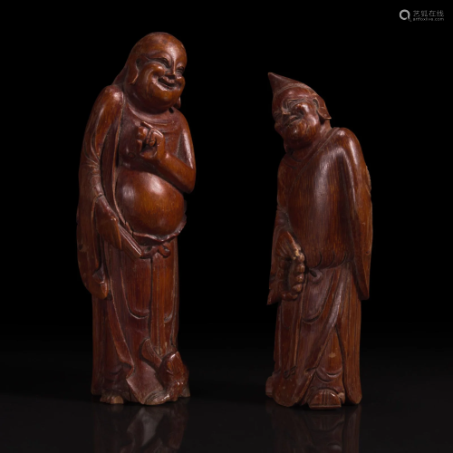 Two Chinese carved bamboo figures 竹雕