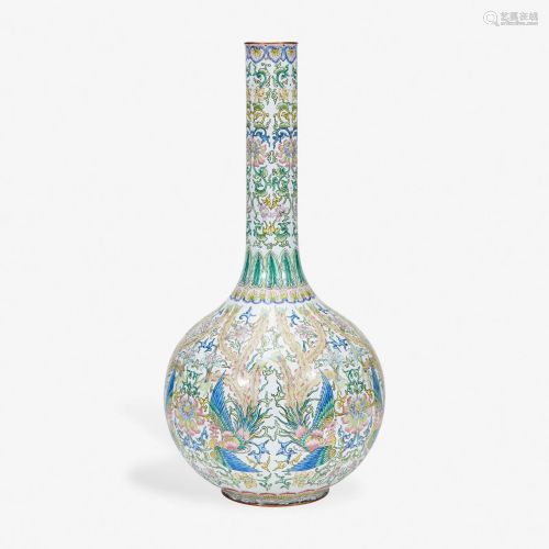 A large Chinese enameled copper vase 铜胎