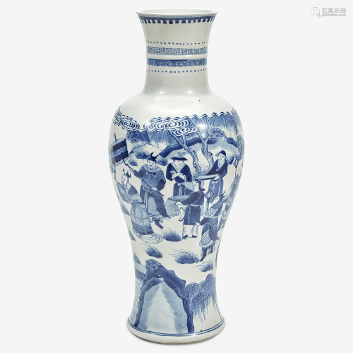 A Chinese blue and white porcelain tall baluster base