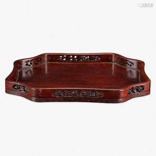 A Chinese carved hardwood floriform tray 硬