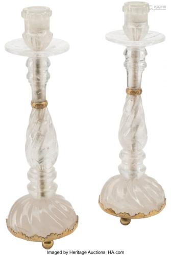 A Pair of Rock Crystal Candlesticks 15 x 4-1/2 i