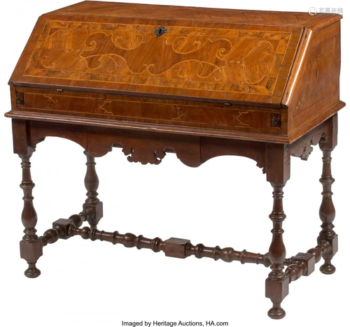 An Italian Marquetry Inlaid Walnut Slant-Front S