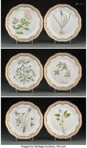 Six Royal Copenhagen Flora Danica Pattern Reticu