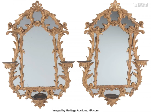 A Pair of Italian Carved Giltwood Mirrors with B