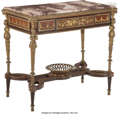 A Louis XIV-Style Marble and Gilt Table 33 x 31