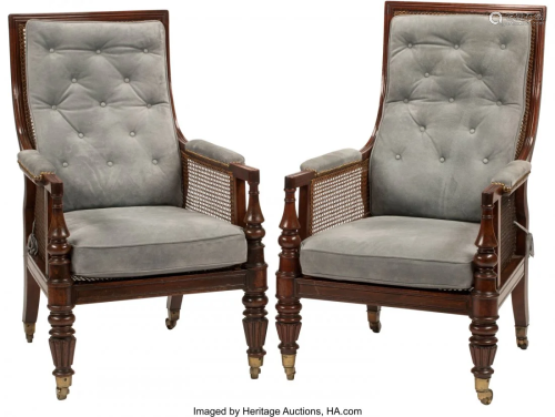 A Pair of English Regency-Style Caned Armchairs