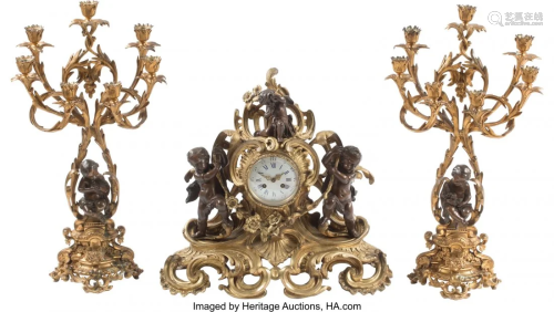 A French Gilt and Patinated Bronze Three-Piece C