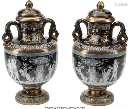 A Pair of Minton-Style Porcelain Two-Handled Cov