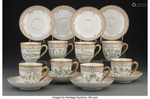 A Set of Eight Royal Copenhagen Flora Danica Pat