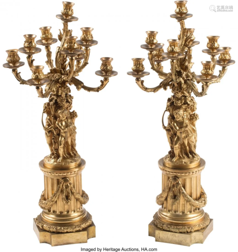 A Pair of French Louis XV-Style Gilt Bronze Nine