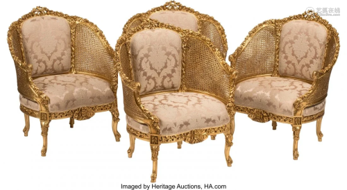 A Set of Four French Louis XV-Style Carved Giltw