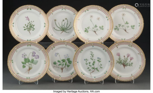 A Set of Eight Royal Copenhagen Flora Danica Pat
