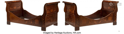 A Pair of Dutch Marquetry Inlaid Day Beds, 19th