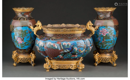 A Three-Piece French Gilt Bronze Mounted Cloison