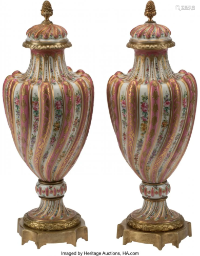 A Pair of Continental Porcelain Vases with Gilt