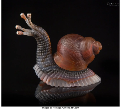 A Carved Agate, 14K Gold, and Diamond Snail in t