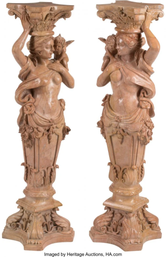 A Pair of Italian Marble Figural Pedestals 44 x