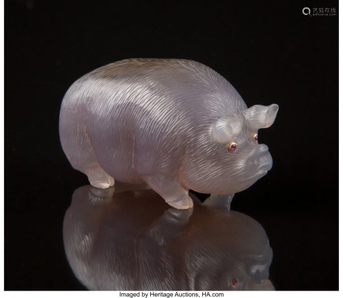 A Carved Agate and Hardstone Pig in the Manner o