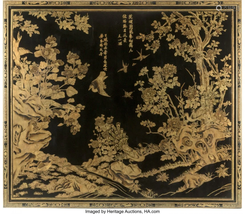 A Large Chinese Black and Gold Lacquered Wall Pa