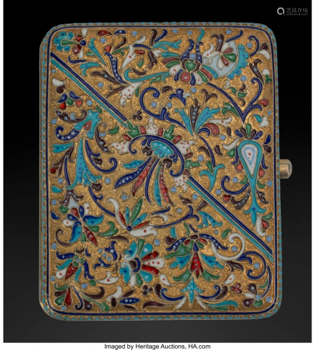 A Russian Gilt Silver Cloisonné Enamel Cigarett