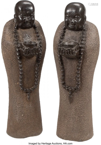 A Pair of Chinese Carved Stone Figures of Monks