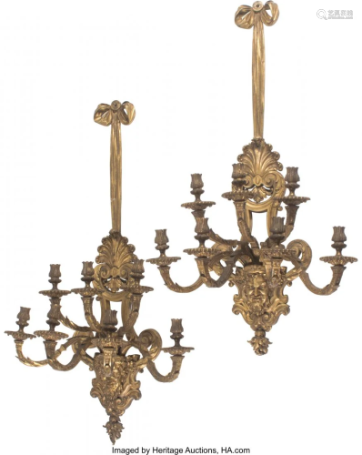 A Pair of Large French Régence-Style Gilt Bronz