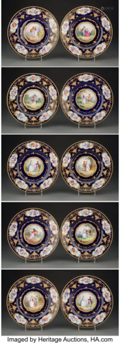 A Set of Ten Czech Sevres-Style Enamel Porcelain