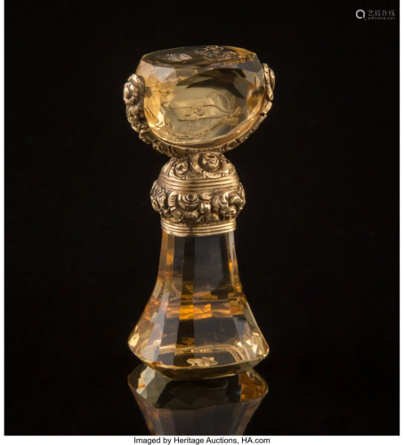 A 14K Gold and Citrine Seal, 19th century 2-1/8