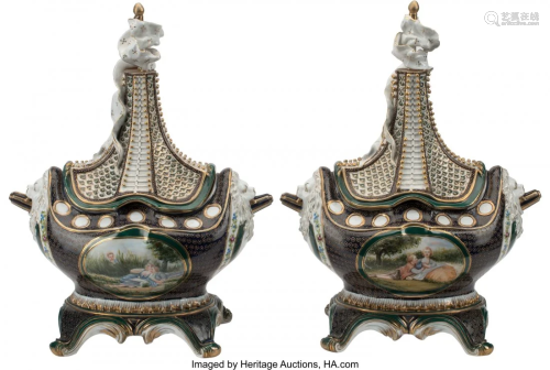 A Pair of Sèvres-Style Covered Urns 20 x 14-1/2