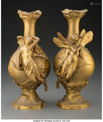 A Pair of Gilt Bronze Figural Vases after Charle