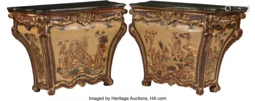 A Pair of Italian Rococo-Style Painted and Parti