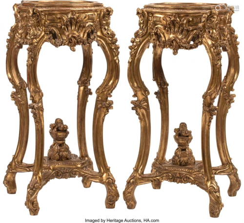 A Pair of Italian Rococo-Style Carved Giltwood P