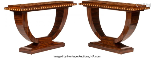 A Pair of Art Deco-Style Inlaid Wood Consoles 33