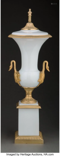 An Empire-Style Gilt and Opaline Glass Urn, 20th