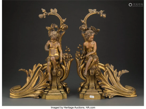 A Pair of Fin-de-Siècle-Style Gilt Bronze Chene