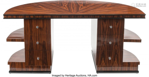 An Art Deco-Style Mahogany Demilune Desk in Thre