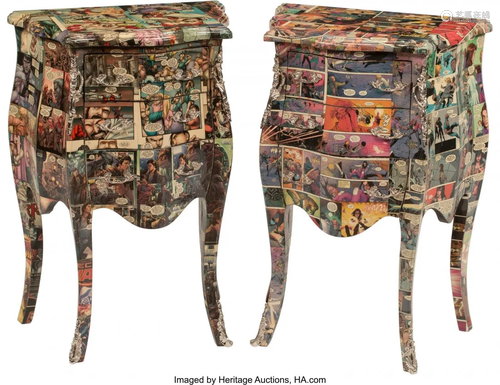 A Pair of Comic Book Motif Petit Commodes 29-3/4