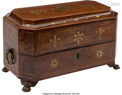 An English Regency Brass Inlaid Fitted Tea Caddy