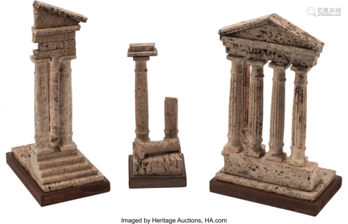 A Group of Three Italian Ruin Models on Wood Bas