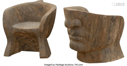 A Pair of Italian Art Moderne Marble Face Chairs