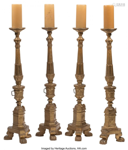 A Set of Four Italian Neoclassical Carved Giltwo