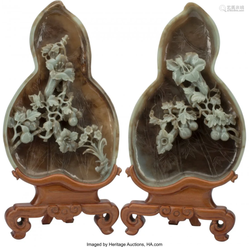 A Pair of Chinese Carved Jade Pear-Form Plaques