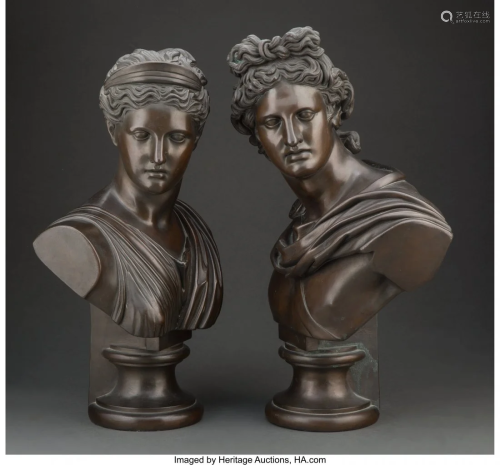 A Pair of Bronzed Neo-Classical Busts 22 x 16 x