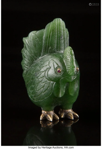 A Carved Nephrite, Gilt Silver, and Hardstone He