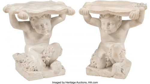 A Pair of Italian Carved Marble Figural Stools,