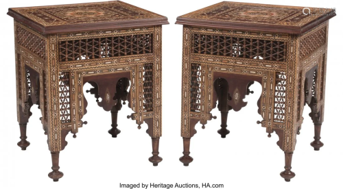 A Pair of Moorish Inlaid Tables 30 x 25 x 25 inc