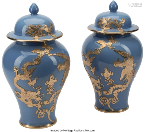 A Pair of Celeste Blue Porcelain Gilt Bronze Mou