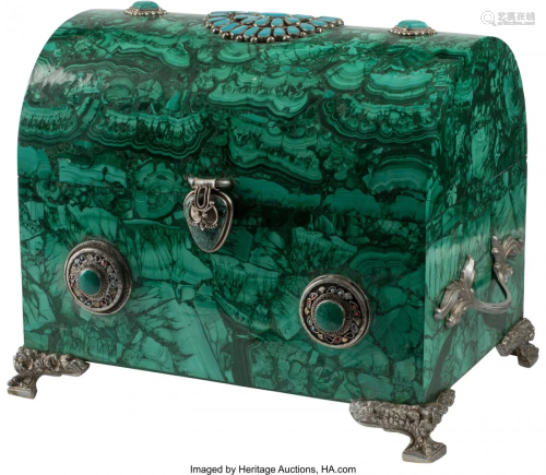 A Malachite and Hardstone Set Dome-Top Casket 10